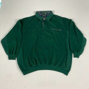 Vintage Knights of Roundtable Green Plaid Detail Collared 1/4 Button Sweater